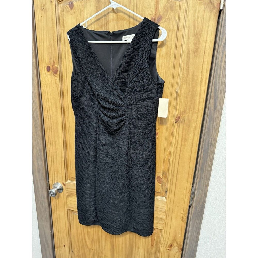 Coldwater‎ Creek Women's Dress Black Textured Stretch V-neck Sheath Size P12 NWT